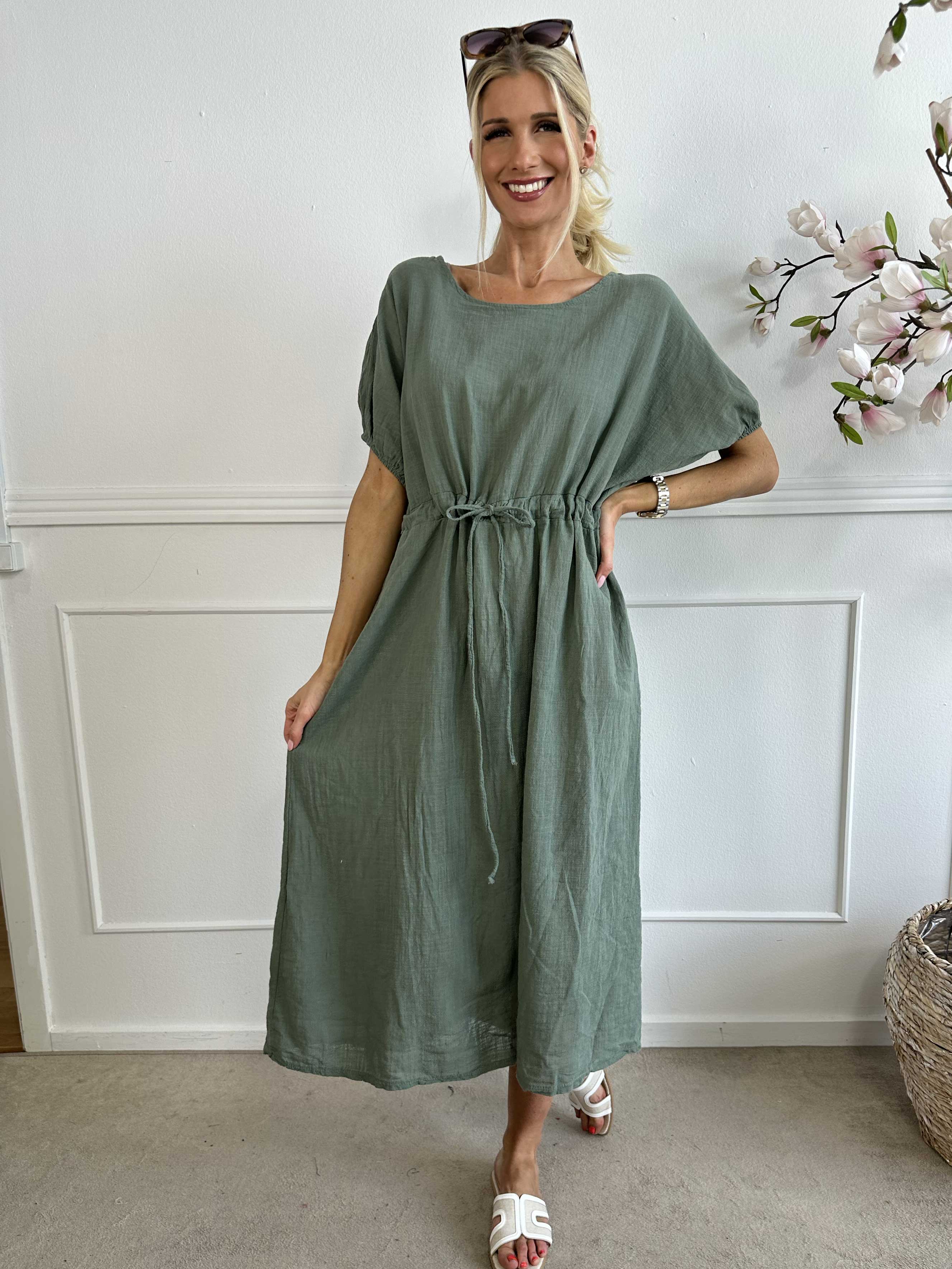 Agnete - Lang kjole i bomuld med bindebånd